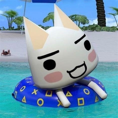 A Cartoon Cat Floating On Top Of An Inflatable Object