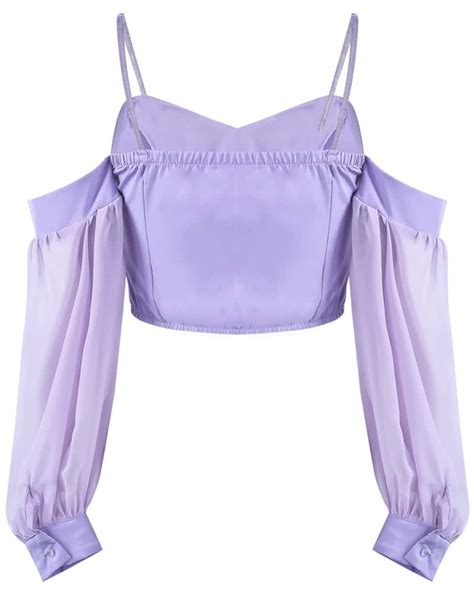 Purple Spaghetti Strap Off the Shoulder Crop Top -SheIn(Sheinside)