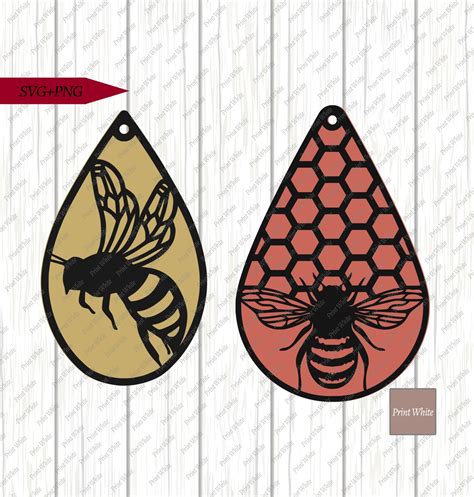 Bee Earrings Svg Png Honeycomb Earring Cricut Cut File Leather Etsy