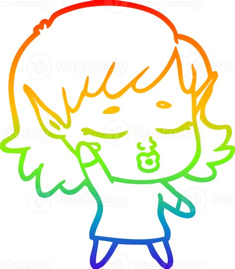 Rainbow Gradient Line Drawing Pretty Cartoon Elf Girl 42548965 Png