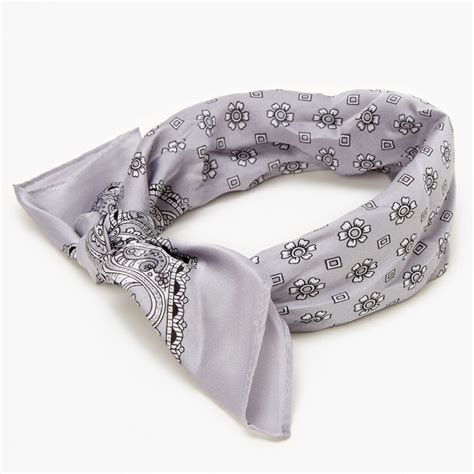 Floral Paisley Silky Bandana Headwrap Silver Claires Us
