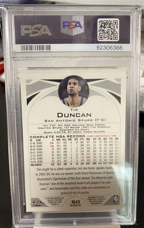 Yahoo Topps Chrome Refractor Tim Duncan Psa