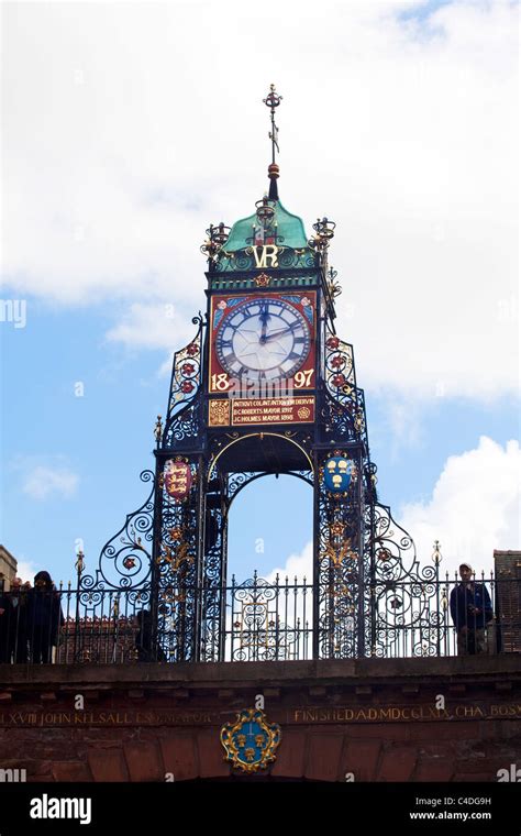 chester west gate clock stock photo alamy