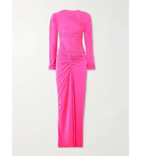 Victoria Beckham Asymmetric Ruched Stretch Jersey Midi Dress Pink Size