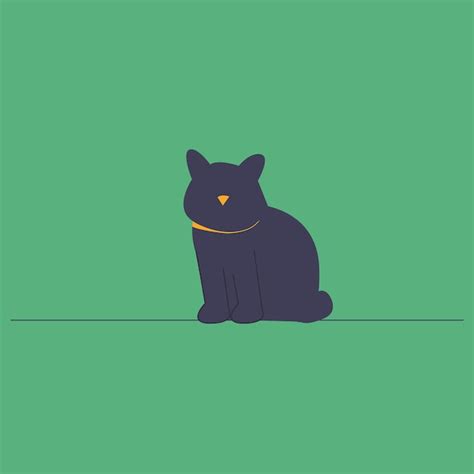 Premium Vector A Black Cat Sits On A Green Background