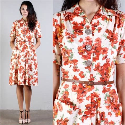 Vintage Retro Floral Shirt Dress Floral Shirt Dress Dresses Vintage Dresses