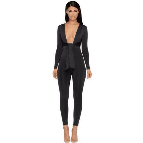 High Quality Sexy Women Jumpsuit Sashes Skinny Deep V Neck Lace Long