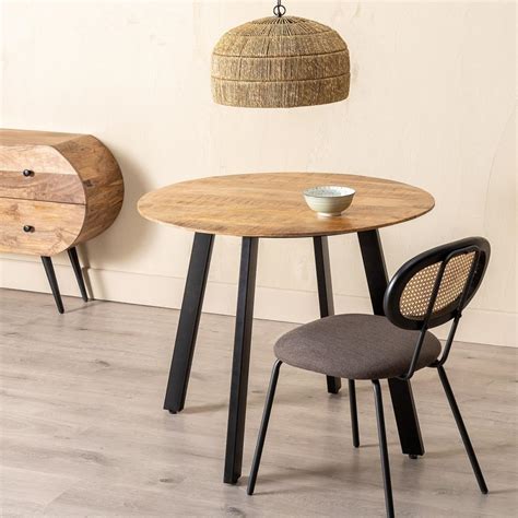 Mesa Comedor Natural Negro Madera Hierro 90 X 90 X 77 Cm