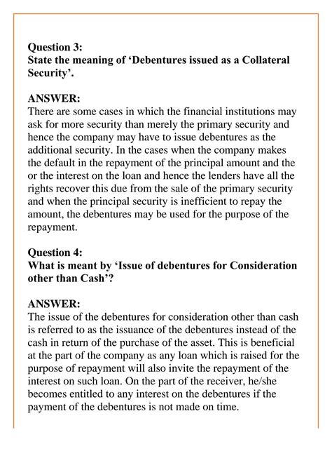 Solution Issue And Redemption Of Debentures Questions And Answers