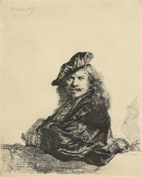 Lot After Rembrandt Van Rijn Dutch 1606 1669 A Print Self Portrait Leaning On A Stone Sill