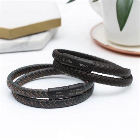 Personalised Men S Ruthenium Clasp Wrap Bracelet