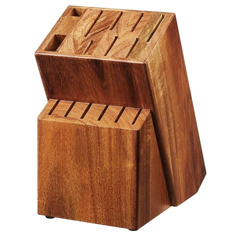 SKYSHALO 15 Slots Knife Storage Block Acacia Wood Knife Holders Without