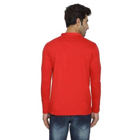 Plain Red Cotton Henley Neck Full Sleeve T Shirt At Rs 400 In Navi