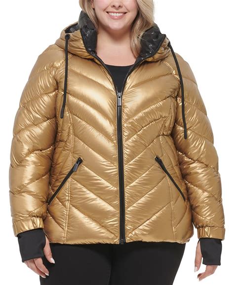 Guess Womens Plus Size Metallic Quilted Hooded Puffer Coat Created For Macys Macys