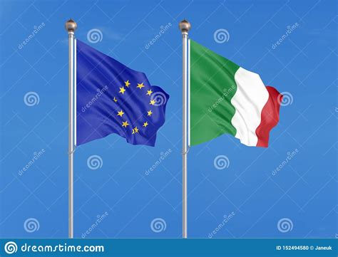 Uni N Europea Contra Italia Banderas Sedosas Coloreadas Gruesas De La