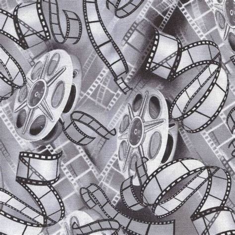 Thats Hollywood Film Reels Black Gray Cotton Fabric Bty For Quilting