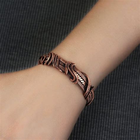 Wire Wrapped Copper Bracelet Wire Wave Bracelet Antiqued Etsy Wire