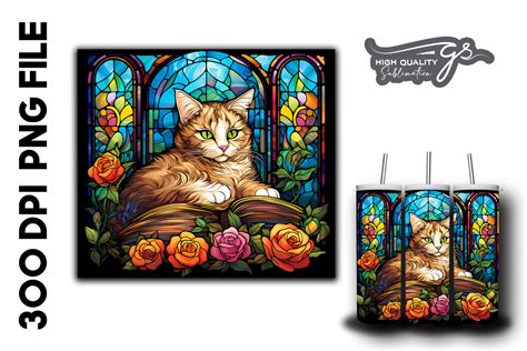 Cat And Book Stained Glass Background 30 Graphic By Glamousitasublimation · Creative Fabrica