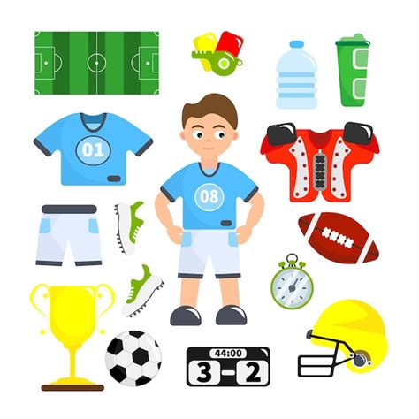 Ensemble d équipements pour joueur de football en style dessin animé