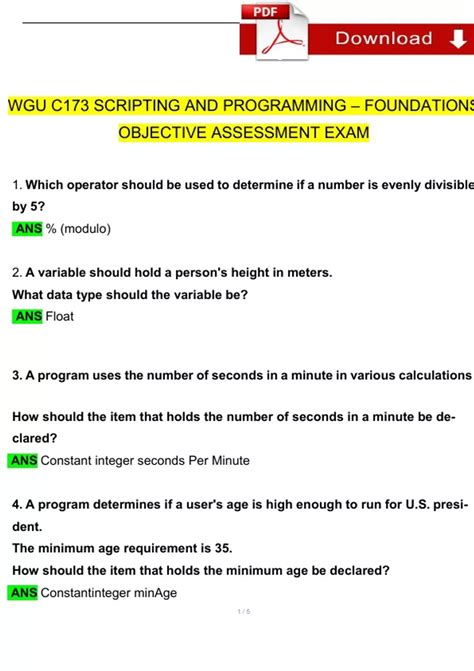 Wgu C Objective Assessment Exam Questions And Answers