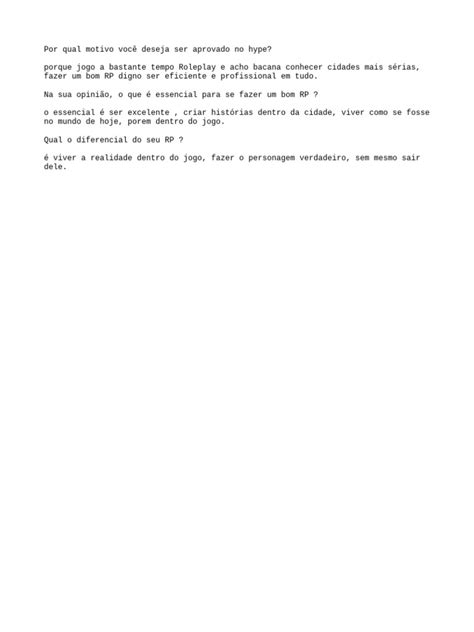 Cite Regras Que Você Acha Essencial Para Um Bom Rp - Motivos e Essencial do RP em Jogos | PDF