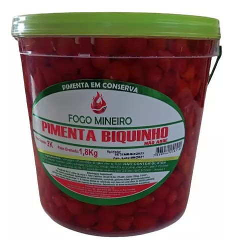 Balde Pimenta Biquinho Em Conserva Gourmet 2kg Fogo Mineiro Frete grátis