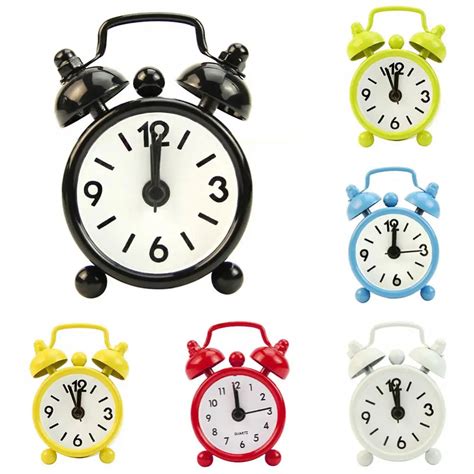 Mini Alarm Clock Electronic Round Number Double Bell Desk Table Digital