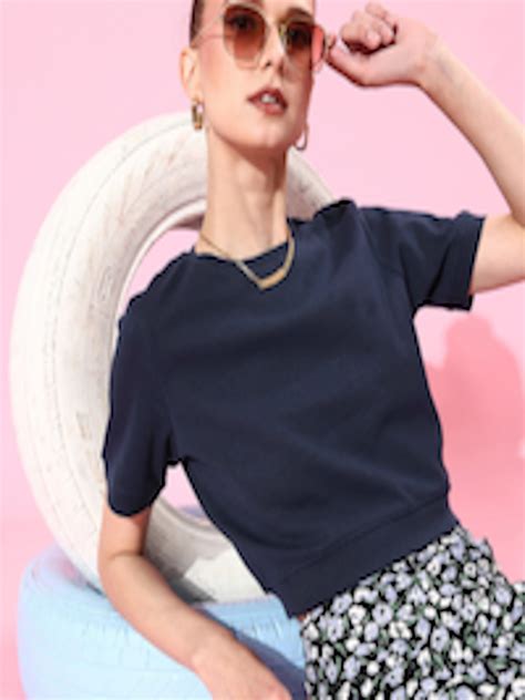 Buy Abof Navy Blue Solid Cropped Top Tops For Women 18267154 Myntra