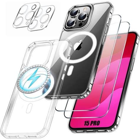 Coque pour iPhone 15 Pro avec Anneau Magnétique 2 Vitres Verre Trempé