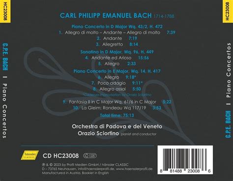 CPE Bach Piano Concertos Other Works For Solo Piano Orazio