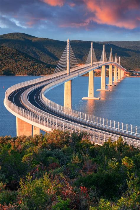 Peljesac Bridge Croatia At Sunrise Stock Photo Image Of Beautiful