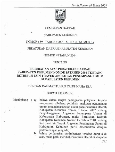 PDF Retribusi Izin Trayek Angkutan Penumpang Umum Di Kebumen