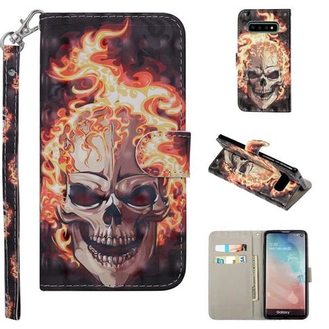 Flame Skull 3d Painted Leather Phone Wallet Case Cover For Samsung Galaxy S10 Plus 6 4 Inch