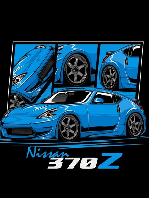 Blue Nissan 370Z JDM Car Design For T Shirt Sticker Poster And More