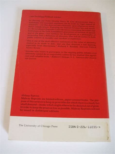 Obscenity And Public Morality Censorship In A Liberal Society By Harry Clor 9780226110356 Ebay