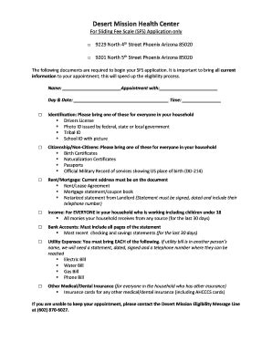 Fillable Online Sliding Fee Schedule HonorHealth Desert Mission Fax