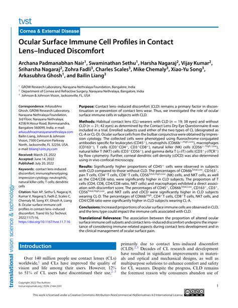 Pdf Ocular Surface Immune Cell Profiles In Contaclensinduced Discomfort