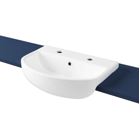 Semi Recessed Basin 50cm Bowl 2 Tap Holes Washroom Warehouse
