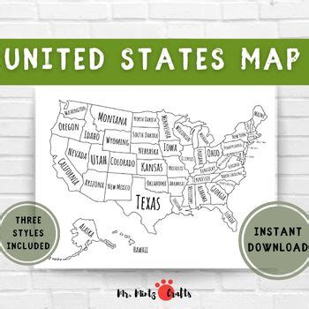 United States Map Coloring Page Printable | US Map for Coloring for Kids