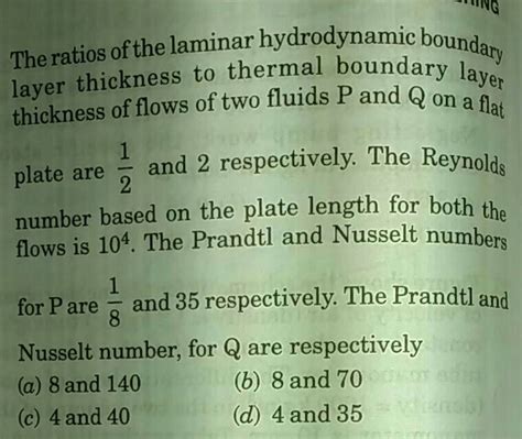 The Ratios Of The Laminar Hydrodynamic Boundary Layer Thickness To Therma