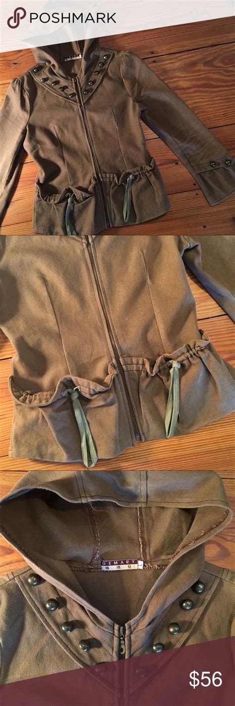Stylish Tan Military Jacket With Flare And Ruffles