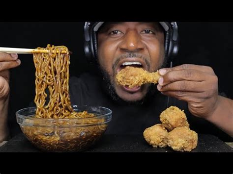 Asmr Black Bean Noodles Fried Chicken Legs Mukbang No Talking