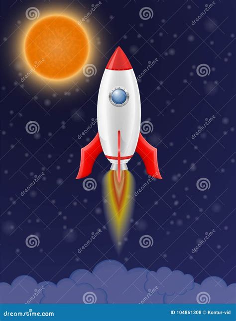 Retro Spaceship Pixel Art Game Rocket At Night Vector Illustration