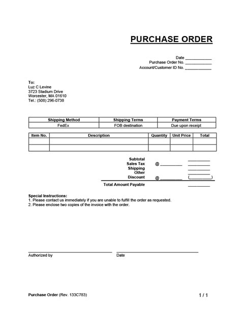 Free Purchase Order Template Legal Templates