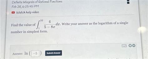 Solved Definite Integrals Of Rational Functions Feb 28