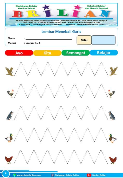 Lembar Menebali Garis Line Tracing Untuk Paud Tk Bimbel Brilian