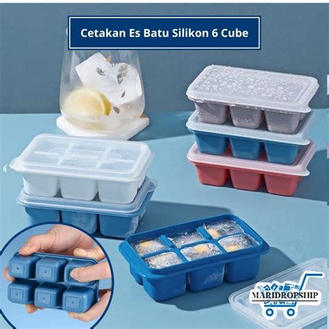 Jual Ice Cube Mold Cetakan Es Batu Silikon 6 Cube Dengan Tutup ICE CUBE