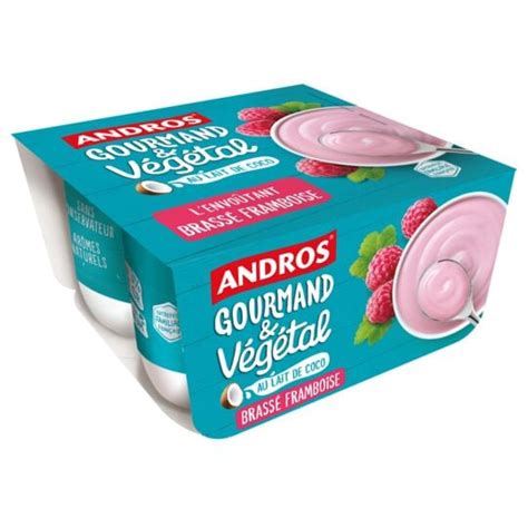 Dessert végétal au lait de coco cassis framboise ANDROS les 4 pots de