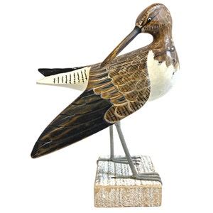 Spotted Sandpiper Curlew Bird Sculpture Hand Carved Painted Wood