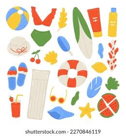 Summer Set Cute Beach Elements Bikini Stock Vector Royalty Free